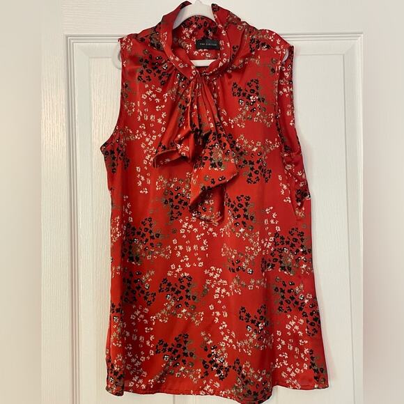 Limited high neck sleeveless blouse Size XS orange. Workwear. Halter. Floral - Picture 2 of 6